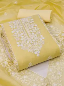 Panzora Yellow Embroidered Art Silk Unstitched Dress Material
