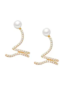 VAGHBHATT Gold-Plated Beads & Zircon Studded Snake Shape Studs Earrings