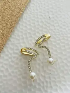 VAGHBHATT Gold-Plated Beads & Zircon Studded Snake Shape Studs Earrings