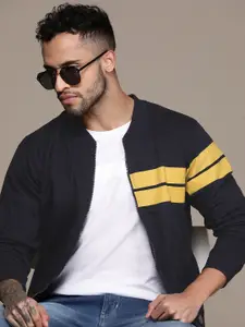 The Roadster Lifestyle Co. Stand Collar Striped Zip Sweatshirt