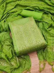 Panzora Green Embellished Art Silk Unstitched Dress Material