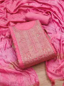Panzora Pink Embellished Art Silk Unstitched Dress Material