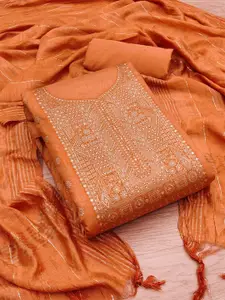 Panzora Orange Embellished Art Silk Unstitched Dress Material