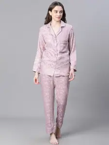 Oxolloxo Floral Printed Lapel Collar Night Suit