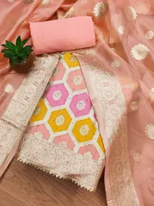 Panzora Peach-Coloured Organza Unstitched Dress Material