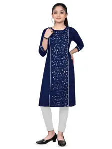 BAESD Girls Floral Sequined Embroidered Round Neck Straight Kurta