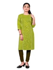 BAESD Girls Floral Sequined Embroidered Round Neck Straight Kurta
