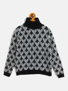 RVK Girls Geometric Printed High Neck Pullover Sweater