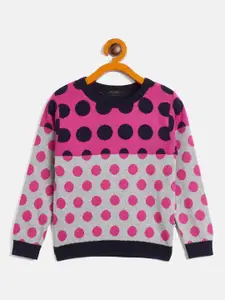 RVK Girls Geometric Printed Round Neck Cotton Pullover Sweater