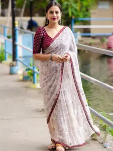 STAVA CREATION Maroon Warli Pure Georgette Ready to Wear Banarasi Saree
