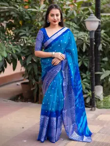 STAVA CREATION Blue Ethnic Motifs Jute Silk Ready to Wear Saree