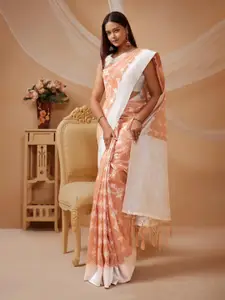 STAVA CREATION Peach-Coloured Woven Design Silk Cotton Designer Saree