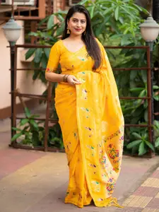 STAVA CREATION Yellow Woven Design Pure Silk Heavy Work Banarasi Saree