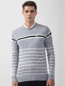 Peter England Casuals Men Grey Striped Pullover