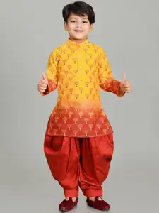 BAESD Boys Floral Printed Regular Dupion Silk Kurta with Patiala Set