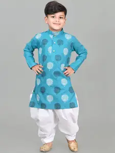 BAESD Boys Printed Mandarin Collar Straight Kurta with Patiala