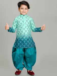 BAESD Boys Printed Mandarin Collar Regular Dupion Silk Straight Kurta with Patiala