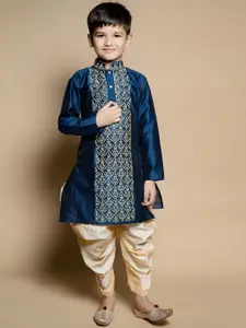 BAESD Boys Embroidered Dupion Silk Straight Kurta With Patiala