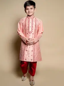 BAESD Boys Embroidered Regular Dupion Silk Kurta with Patiala Set