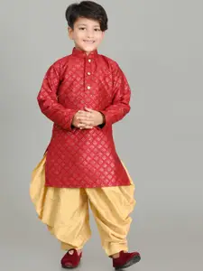 BAESD Boys Embroidered Dupion Silk Straight Kurta With Patiala