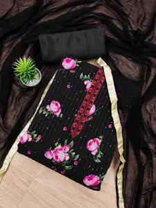 Panzora Black Embroidered Unstitched Dress Material