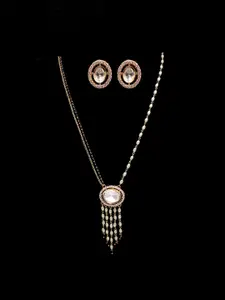 Mirana Gold-Plated CZ-Stone Studded Ketki Polki Shaped Mangalsutra With Earrings