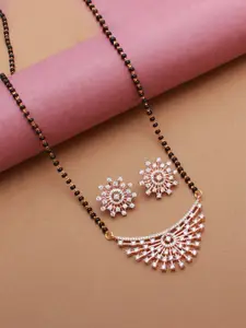 Mirana Rose Gold-Plated CZ-Stone Studded Mangalsutra With Earrings