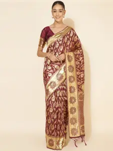 Janasya Paisley Woven Design Pure Silk Chanderi Saree