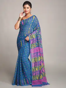 BENGAL HANDLOOM Blue & Pink Woven Design Art Silk Jamdani Saree