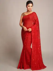 BENGAL HANDLOOM Red Ethnic Woven Design Cotton Silk Jamdani Saree