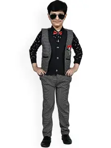 BAESD Boys Checked 4-Pcs Single-Breasted Waistcoat & Trousers With Shirt And Bow