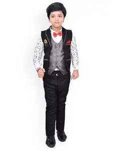 BAESD Boys Printed 4-Pcs Single-Breasted Waistcoat & Trousers With Shirt And Bow