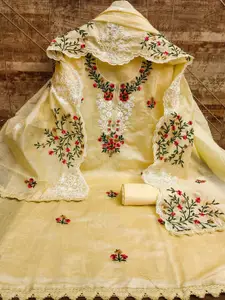 Panzora Floral Embroidered Art Silk Unstitched Dress Material