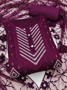 Panzora Purple Embroidered Art Silk Unstitched Dress Material