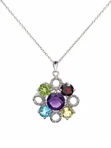 HIFLYER JEWELS Sterling Silver Garnet-Studded Floral-Charm Pendant