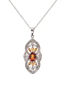 HIFLYER JEWELS Sterling Silver Garnet-Studded Floral-Charm Pendant