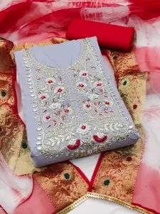 MANVAA Floral Embroidered Gotta Patti Unstitched Dress Material