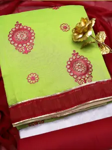 MANVAA Floral Embroidered Chanderi Cotton Unstitched Dress Material