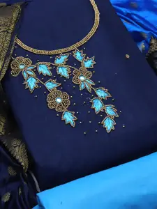 MANVAA Floral Embellished Beads and Stones Unstitched Dress Material