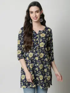 KALINI Floral Printed Round Neck Pure Cotton A-Line Kurti