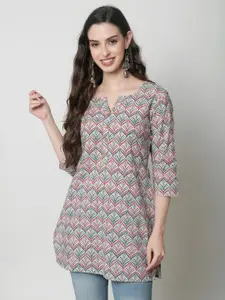 KALINI Geometric Printed Round Neck Pure Cotton A-Line Kurti