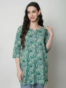 KALINI Floral Print Notch neck Cotton Top