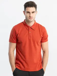 Snitch Orange Polo Collar Slim Fit Cotton T-shirt