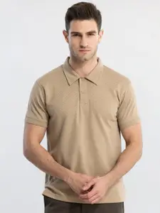 Snitch Men Beige Polo Collar Slim Fit T-shirt