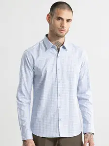 Snitch Blue Classic Slim Fit Tartan Checks Cotton Casual Shirt