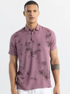 Snitch Mauve Tie And Dye Polo Collar Slim Fit T-shirt