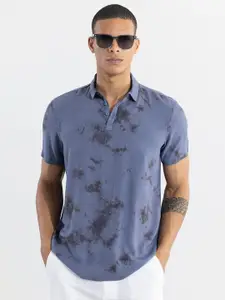 Snitch Blue Tie And Dye Polo Collar Slim Fit T-shirt