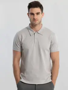 Snitch Men Grey Polo Collar Slim Fit T-shirt
