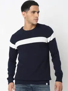 SPYKAR Striped Round Neck Cotton Pullover Sweater