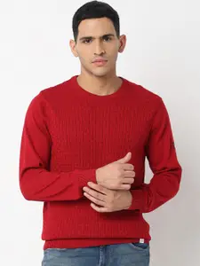 SPYKAR Geometric Self Design Cotton Pullover Sweater